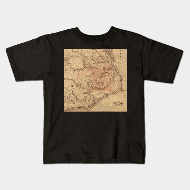 Outer Banks North Carolina Nags Head Corolla Hatteras Avon OBX Antique Map Kids T-Shirt by TravelTime